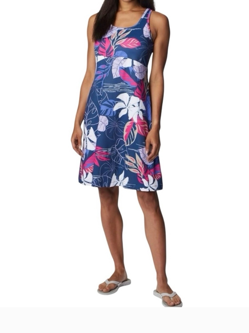 Columbia PFG Freezer III Dress Blue Pink Floral Sun Protect Outdoors Fishing M